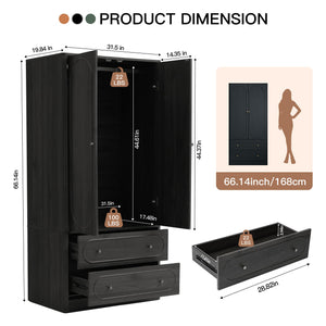 Fluted Wardrobe Closet Set of 2 – Black
