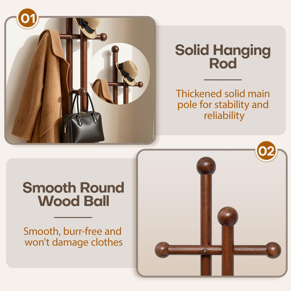 Freestanding Wooden Coat Rack Tree