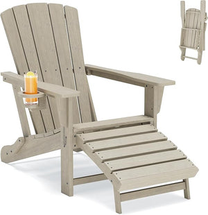 Folding Adirondack Chair with Retractable Ottoman & Cup Holder
