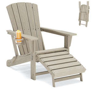 Folding Adirondack Chair with Retractable Ottoman & Cup Holder — HDPE All-Weather Outdoor Lounge Chair