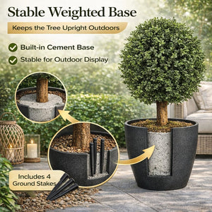 Artificial Boxwood Topiary Tree – 24" UV Resistant Faux Plant for Porch, Patio & Entryway