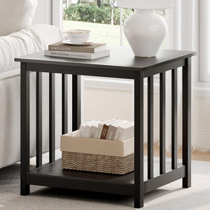 End Tables Set of 2 with 2-Tier Storage Shelf – Black