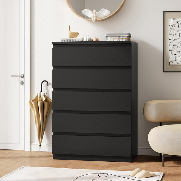 5-Drawer Dresser with Storage – Black