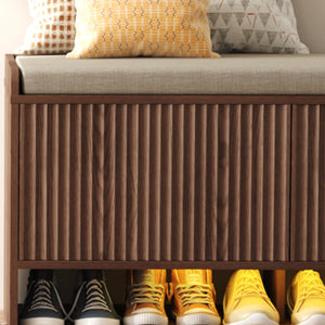 Fluted Shoe Storage Bench with LED Sensor Light