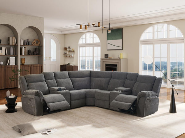 Power Reclining Sectional Sofa with USB Port & Console Storage