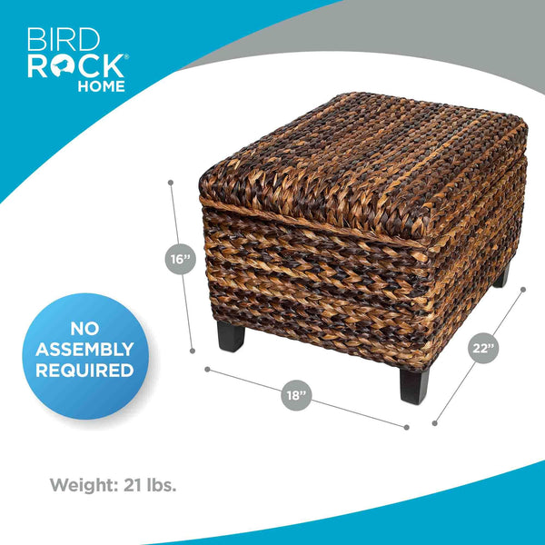 Woven Seagrass Storage Ottoman with Safety Hinges