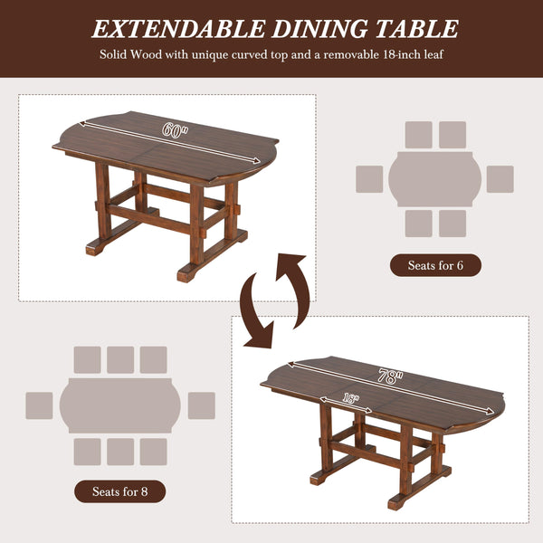 6-Piece Extendable Dining Table Set with Bench & 4 Chairs