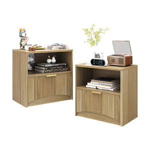 Fluted Nightstand Set of 2 with Drawer & Open Shelf