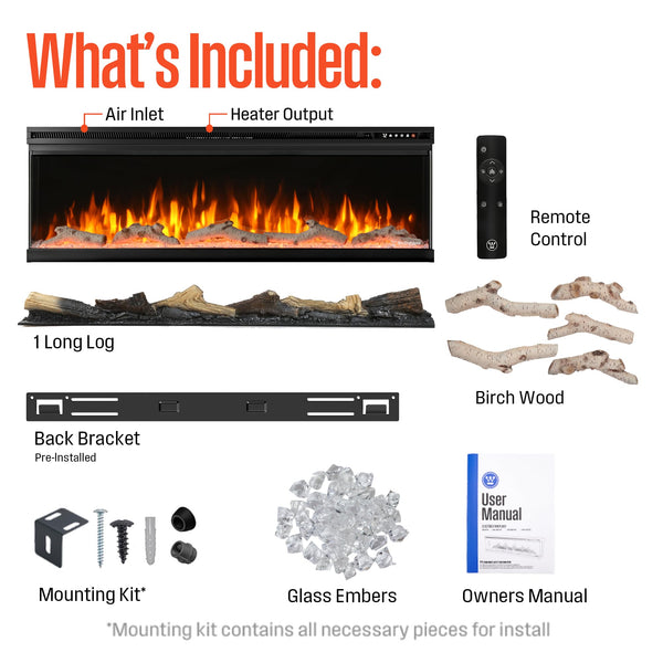 50" 3-Sided Electric Fireplace with Alexa & Color-Changing Flames