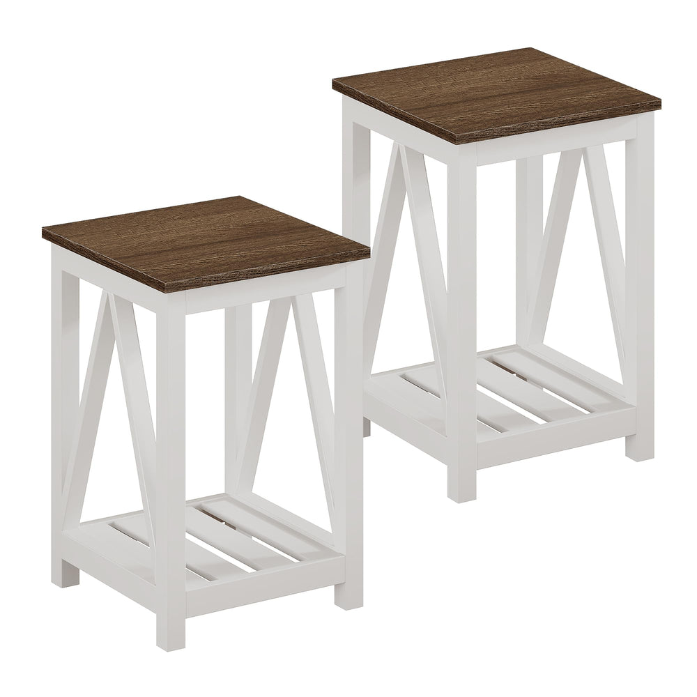 Farmhouse End Table with Storage Shelf – 2 Pack
