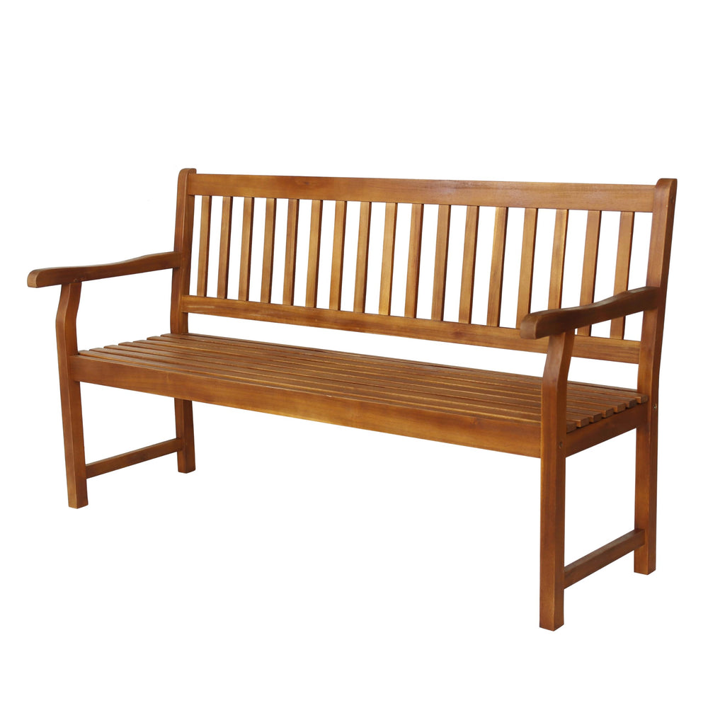 Acacia Wood Outdoor Garden Bench – 3-Seat Slat-Back, 600 lbs Support