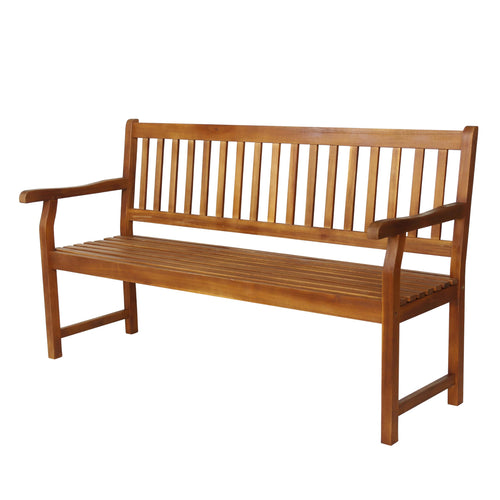 Acacia Wood Outdoor Garden Bench – 3-Seat Slat-Back, 600 lbs Support