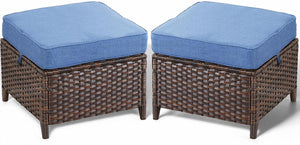 Outdoor Wicker Patio Ottoman Set - 2 Piece