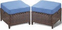 Outdoor Wicker Patio Ottoman Set of 2 – Multipurpose Footrest, Bench & Side Table