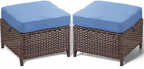 Outdoor Wicker Patio Ottoman Set of 2 – Multipurpose Footrest, Bench & Side Table