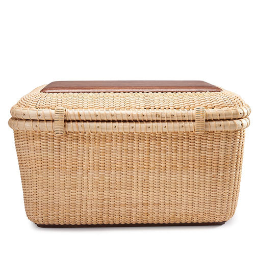 Rectangular Handwoven Rattan Storage Basket Set with Lid