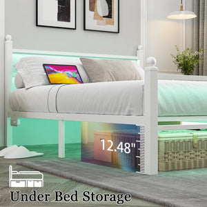 Full Size Bed Frame with LED Lights & Charging Station