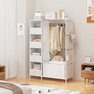 Portable Wardrobe Closet with Hanging Rod & Curtain