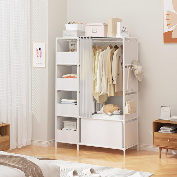 Portable Wardrobe Closet with Hanging Rod & Curtain
