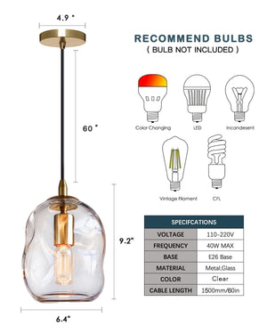 Clear Glass Globe Pendant Lights with Brass Hardware