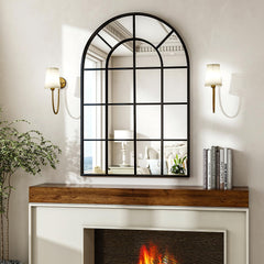 Arched Grid Wall Mirror – Black Metal Frame