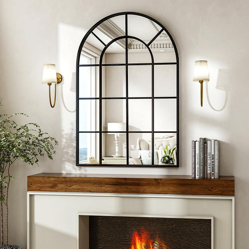 Arched Grid Wall Mirror – Black Metal Frame