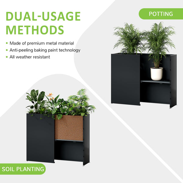 Tall Rectangular Outdoor Planter Box - Galvanized Steel