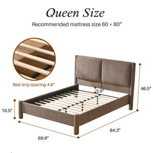 Upholstered Platform Bed Frame with Padded Headboard & Slatted Support