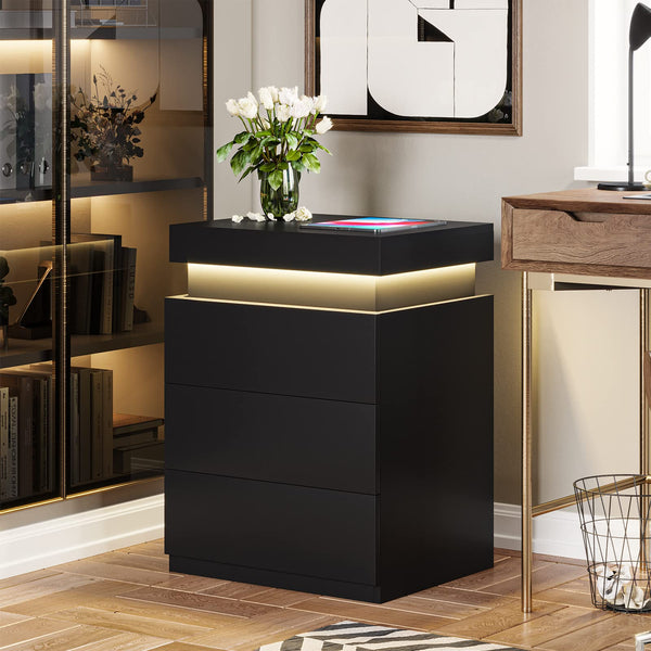 Nightstand with Charging Station and LED Lights