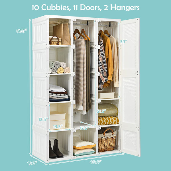 Portable Closet Wardrobe with Cubby Storage & Magnet Doors