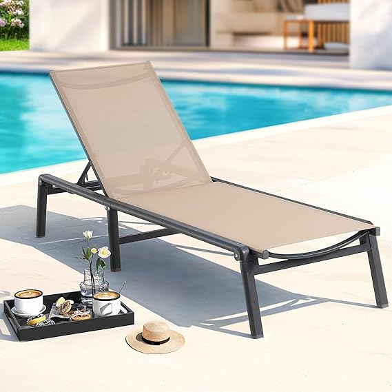 Folding Aluminum Outdoor Chaise Lounge Chair with 5-Position Adjustable Backrest