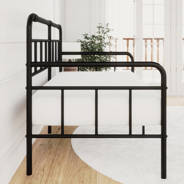 Metal Twin Daybed Frame with Modern Headboard and Steel Slats