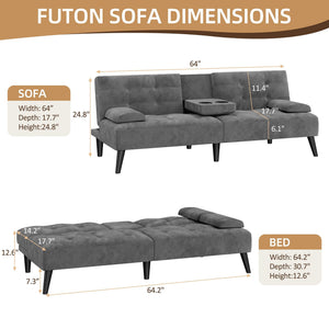 Velvet Futon Loveseat Sofa Bed with Adjustable Backrest