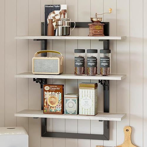 3-Tier Foldable Wall Mounted Floating Shelf with Industrial Metal Brackets