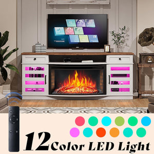 Farmhouse Living Room Table Set of 4 with Electric Fireplace TV Stand