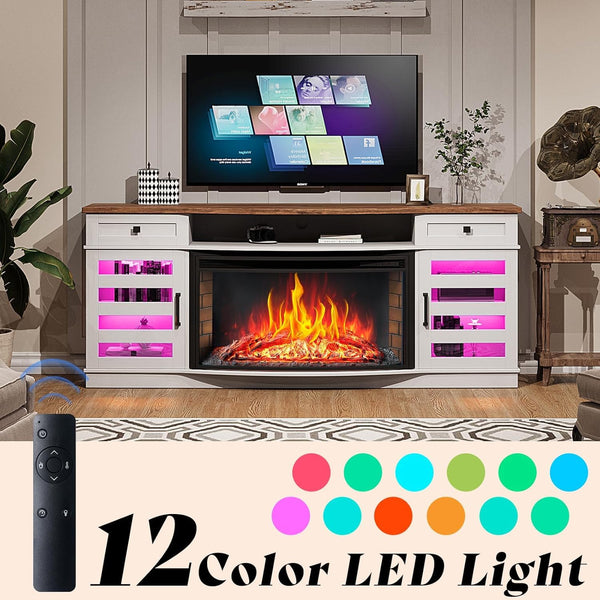 Farmhouse Living Room Table Set of 4 with Electric Fireplace TV Stand