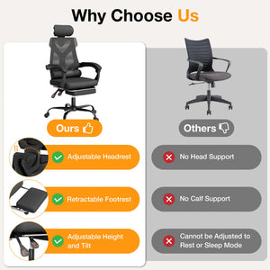 Mesh Office Chair with Footrest & Reclining High Back