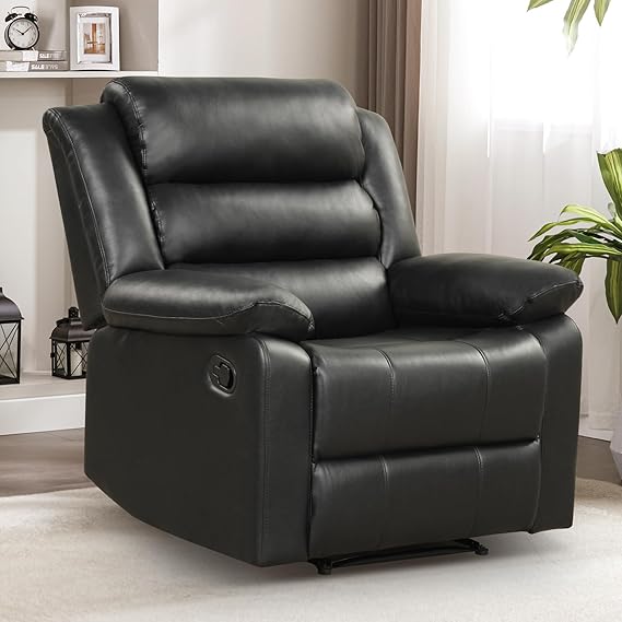 Manual Recliner Chair with Overstuffed Arms & Padded Back