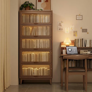 Solid Wood Bookcase with Glass Doors – 4-Shelf