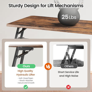 Lift Top Coffee Table with Hidden Storage and Adjustable Shelves