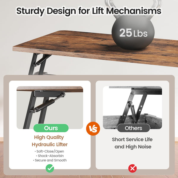 Lift Top Coffee Table with Hidden Storage and Adjustable Shelves