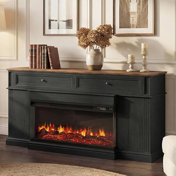 63" Fireplace TV Stand with 3-Sided Electric Fireplace
