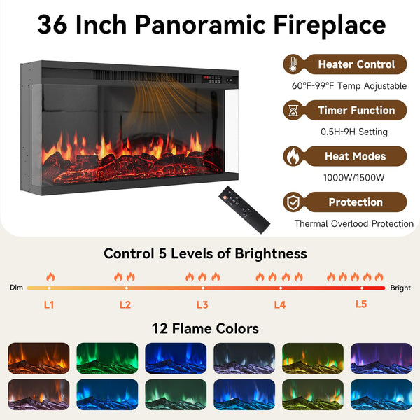 63" Fireplace TV Stand with 3-Sided Electric Fireplace