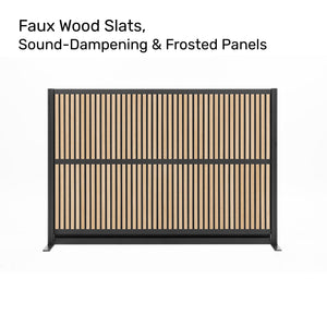 Modular Office Room Divider with Faux Wood Slats & Sound Dampening Panels