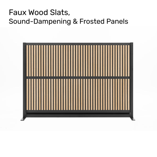 Modular Office Room Divider with Faux Wood Slats & Sound Dampening Panels