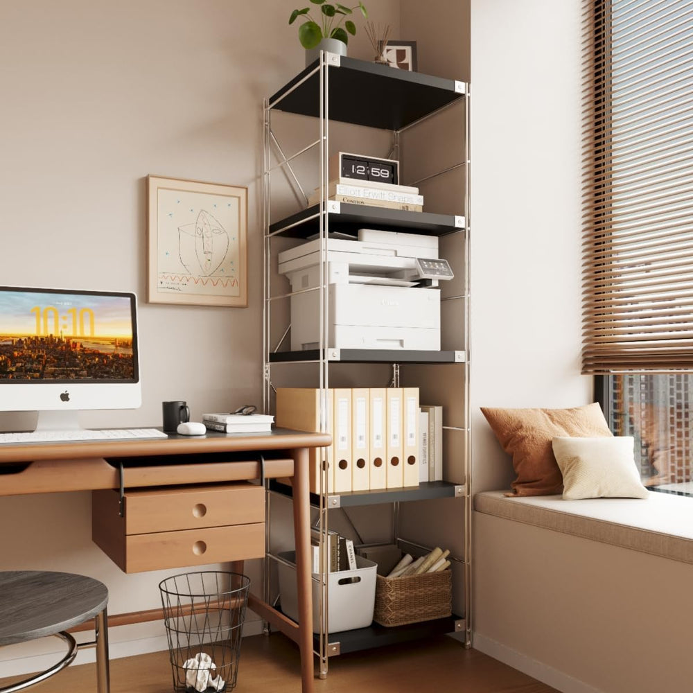 5-Tier Industrial Bookshelf with Adjustable Shelves