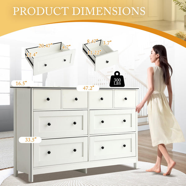 8-Drawer Dresser with Metal Knobs & Wood Legs