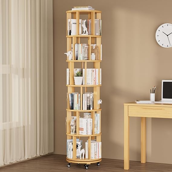 6-Tier 360° Rotating Bookshelf with Wheels