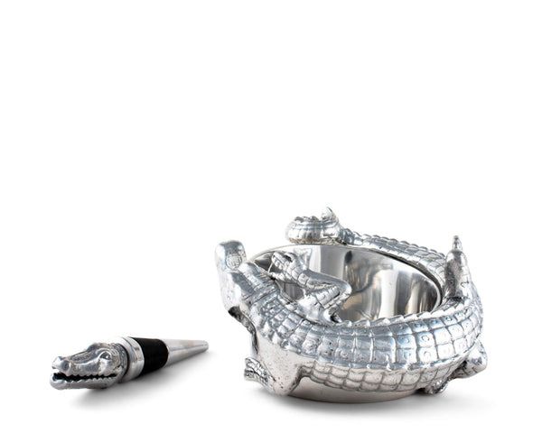 Alligator Wine Coaster & Bottle Stopper Set