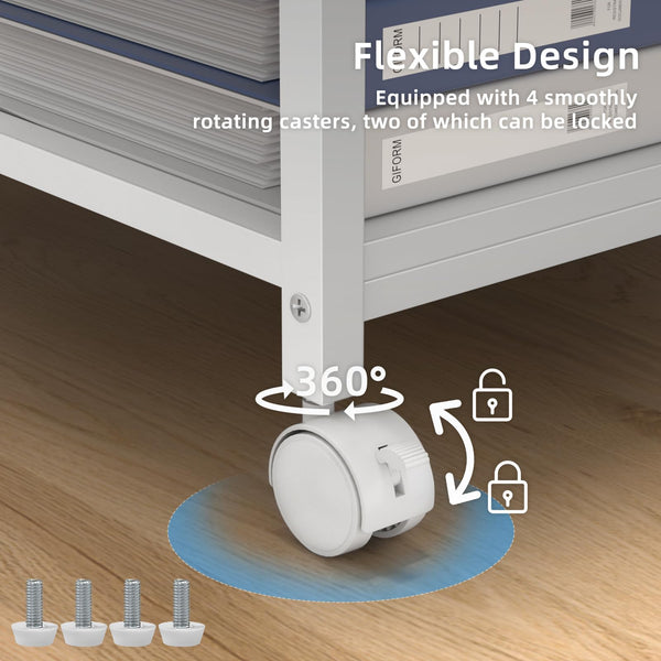 3-Tier Printer Stand with Charging Station & Lockable Wheels